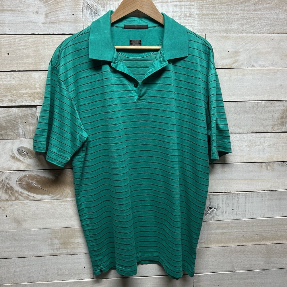 Nike Fit Dry Tiger Woods Polo Shirt Mens XL Green Striped Short Sleeve Logo Golf